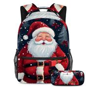 Babbo Natale conquista la classe con il nostro set di 2 zaini per bambini, zaino e astuccio di grande capacità per ragazzi ragazze adolescenti, Multicolore#02, B:29.4x20x40cm P:19x7.5x3.8cm, Zaini