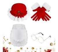 Babbo Natale Donne - Occhiali Grembiule Guanti Cappello per Travestimento,Costume Vecchia Natalizio | per Donne Festa di Natale Cosplay Ballo in Maschera Teatro Spettacolo