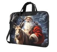 Babbo Natale e cervo alce borsa per computer portatile per uomo donna manica per laptop borsa a tracolla borsa messenger per computer, Nero, 14 inch