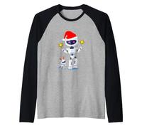 Babbo Natale e Cervo Robot Divertente Geek Merry Christmas Xmas Maglia con Maniche Raglan