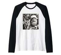 Babbo Natale e gatto Natale selfie divertente vacanza gatto Maglia con Maniche Raglan