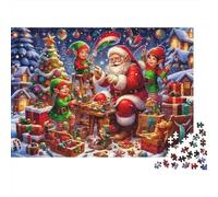 Babbo Natale Elfi Officina 1000 Pezzi Puzzle Divertimento Feste Artigianato Cartone Solido Ragazzi+12 Giocatori Cerebrali 38x26cm/1000pcs