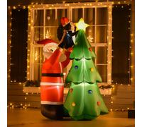 Babbo Natale Gonfiabile con Albero e Pinguino, Altezza 180cm, Luci LED e Gonfiatore