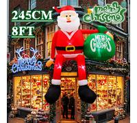 Babbo Natale gonfiabile da arrampicata natalizia da 8 piedi con confezione regalo, LED incorporato per decorazioni da giardino per feste sull'albero sul tetto con fascio esterno