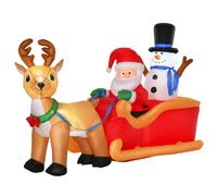 Babbo Natale Gonfiabile Luminoso 200x80x128 cm con Slitta Renna e Pupazzo di Neve Rosso