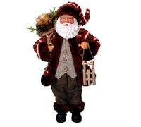 Babbo natale in tessuto marrone e rosso con slittino cm xh45