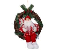 Babbo natale in tessuto su ghirlanda rosso cm Ø35