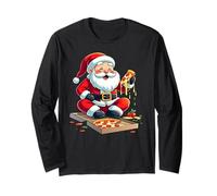 Babbo Natale Mangia Pizza Felice Natale Maglia a Manica
