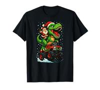 Babbo Natale Monster Truck Dinosauro Trex Buon Natale Ragazzi Ragazza Maglietta