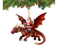 Babbo Natale Ornaments | 2D Santa Riding a Flying Dragon Decor | Christmas Ornament | for Holiday Home Wall Window Backpack Celebration Winter Seasonal Display