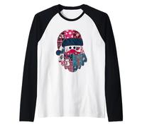 Babbo Natale Patchwork Jolly Christmas Fun Design Maglia con Maniche Raglan