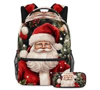 Babbo Natale per il ritorno a scuola con il nostro set zaino e astuccio per ragazzi, ragazze e adolescenti, Multicolore#06, B：29.4x20x40cm P：19x7.5x3.8cm, Zaini Daypack