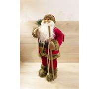 Babbo Natale Portadoni 100cm Rosso Marrone In Tessuto Pelliccia Curato Dettaglio