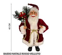 BABBO NATALE PUPAZZO H 40 CM ROSSO VELLUTO CON SACCO ARREDO NATALIZIO