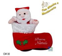 BABBO NATALE PUPAZZO IN CALZA CM 30 CON CON MUSICA E MOVIMENTO ART. 09931