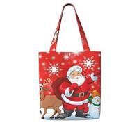 Babbo Natale, renna e pupazzo di neve con fiocco di neve stampato,Borse della spesa riutilizzabili, borse per la spesa, borsa a tracolla in tela di grande capacità