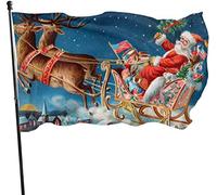 Babbo Natale resistente alle intemperie con renne e regali Bandiera da giardino, Bandiera per feste di famiglia 3 X 5 piedi Decorazioni per la casa all'aperto