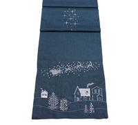 Babbo Natale Ride Blu Scuro/Argento Ricamato Tavolo Natale Runner 35.6cm x 190cm