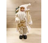 Babbo Natale Sciatore 80cm Portadoni Beige In Tessuto Curato Nel Dettaglio