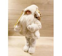 Babbo Natale Sciatore 80cm Portadoni Bianco In Tessuto Curato Nel Dettaglio