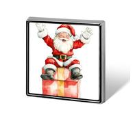 Babbo Natale seduto su una scatola regalo, spille e spille unisex quadrate leggere, spille da bavero, gioielli per abbigliamento, scialle e cappello