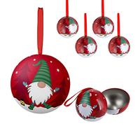 Babbo Natale Set di 6 palline di Natale in metallo da appendere e aprire, decorazioni natalizie, Babbo Natale (6 palline di Natale gnomo)