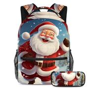 Babbo Natale si prepara al successo con il nostro set di 2 zaini per bambini, perfetto per ragazzi, ragazze, adolescenti, dotato di uno zaino di grande capacità e un astuccio, Multicolore#03,