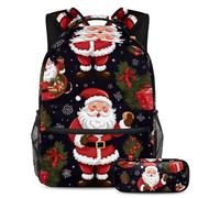 Babbo Natale si prepara al successo con il nostro set di 2 zaini per bambini, perfetto per ragazzi, ragazze, adolescenti, dotato di uno zaino di grande capacità e un astuccio, Multicolore#07,