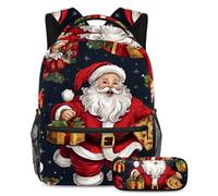 Babbo Natale si prepara al successo con il nostro set di 2 zaini per bambini, perfetto per ragazzi, ragazze, adolescenti, dotato di uno zaino di grande capacità e un astuccio, Multicolore#05,