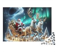 Babbo Natale Slitta Aurora Boreale Puzzle 1000 Pezzi Puzzle per Adulti Natale Relax Regalo Decorativo 70x50cm/1000pcs