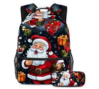Babbo Natale stile e funzione senza sforzo, zaino con astuccio, set di zaini per la scuola premium per ragazzi ragazze adolescenti, Multicolore#05, B：29.4x20x40cm P：19x7.5x3.8cm, Zaini Daypack