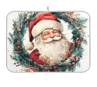 Babbo Natale su una corona stile acquerello asciugatura opaco cucina contatore scolapiatti panno originale XL doppio tappetino asciugatura 18 x 24