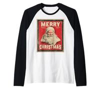 Babbo Natale Vintage Retro Art Deco Natale Xmas Maglia con Maniche Raglan