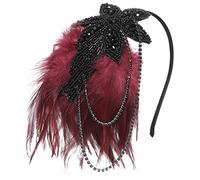 BABEYOND 1920s - Fascia per capelli a forma di piuma e perle, per feste e vino nero