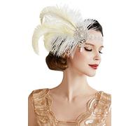 BABEYOND 1920s Fascia per capelli da donna con piume e strass, stile moda anni '20, Charleston, Grande Gatsby, accessorio per costume in maschera da carnevale, bianca
