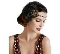 BABEYOND 1920s Fascia per capelli da donna, stile anni '20, con piume Taglia unica (Oro nero)