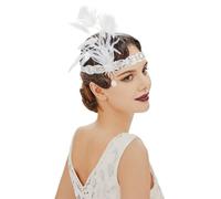 BABEYOND 1920s - Fascia per capelli da donna, stile vintage, con piume, con strass in perle, per feste di grande gatsby, carnevale, matrimoni e look vintage, argento