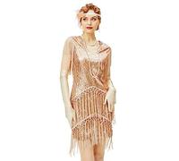 BABEYOND 1920s Flapper Dress Long Fringed Gatsby Sequins Beaded Vintage Art Deco Roaring 20s Rose Gold