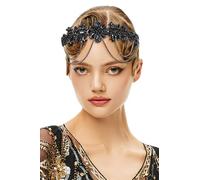 BABEYOND 1920s Gatsby Flapper - Fascia per capelli in stile anni '20, con strass, accessorio Charleston, da donna, colore: Nero