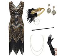 BABEYOND Abito Anni '20 Donna con Frange e Scollo a V Vestiti Charleston Donna con Set di Accessori Anni '20