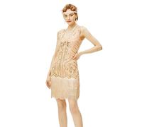 BABEYOND Abito da Cocktail da Donna con Scollo a V, Champagne & Oro, L