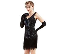 BABEYOND Abito da Cocktail da Donna con Scollo a V, Nero con Paillettes Colorate, S