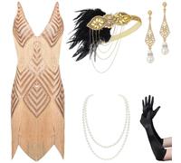 BABEYOND Abito da donna anni '20, con scollo a V, stile Grande Gatsby, per feste, XL