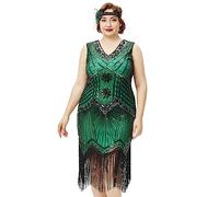 Babeyond - Abito da Donna con Scollo a V e Frange, Taglie Forti - Verde - 1X di più(XXL)