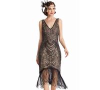 Babeyond Abito da Donna con Scollo a V e Perline e Frange - - S