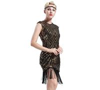 Babeyond - Abito da donna in stile retrò, anni ‘20, con paillettes, scollo rotondo, adatto a feste a tema Great Gatsby, vestito da donna Oro e nero M(80/84 cm vita)