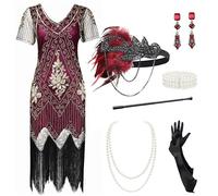 BABEYOND Abito da donna stile 1920 con maniche corte, abito da donna per festa a tema Gatsby, set completo di costume da donna, XL
