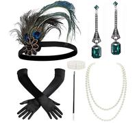 BABEYOND Accessori Anni 20 Donna, Vestiti Anni 20Costume Set, Gatsby 1920 Costumi Charleston Set, per Le Donne Collana Perle Guanti Lunghi Flapper Fascia