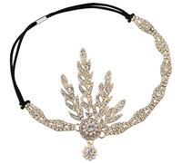Babeyond - Accessorio per capelli ispirato al Grande Gatsby, in stile anni 20, con perle e motivo a forma di foglie, placcato argento, colore: Gold, cod. SB122