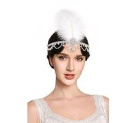 BABEYOND Cerchietto vintage anni '20 con piume e strass, stile anni '20, stile Gatsby (argento)